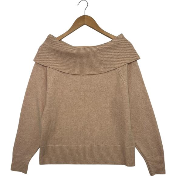 Paige Revolve Sweater Womens Large Tan Camel Off Shoulder Foldover Wool Pullover - Picture 1 of 13